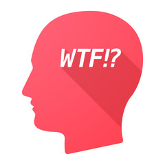 Isolated long shadow male head with    the text WTF!?
