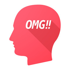 Isolated long shadow male head with    the text OMG!!