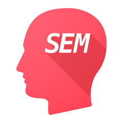 Isolated long shadow male head with    the text SEM