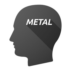 Isolated long shadow male head with    the text METAL