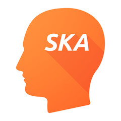 Isolated long shadow male head with    the text SKA