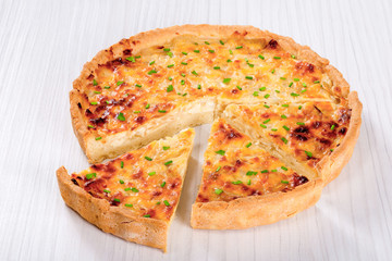 French onion quiche  or pie in a gratin dish