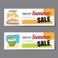 Summer sale voucher template.Discount coupon. Banner hand drawn