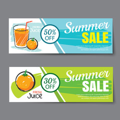 Summer sale voucher template.Discount coupon. Banner hand drawn