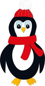 Pinguin mit Mütze / Schal im Comic-Look