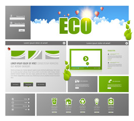 Green Eco Website Template layout. Vector design collection of website elements, ui ux kit.




