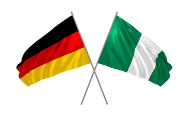 3d illustration of Germany and Nigeria flags together waving in the wind