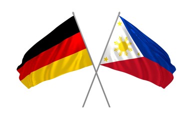 3d illustration of Germany and Philippines flags together waving in the wind