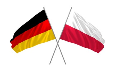 3d illustration of Germany and Poland flags together waving in the wind