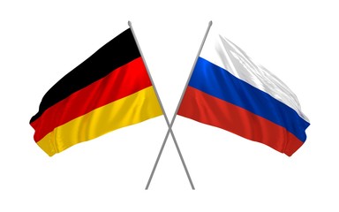 3d illustration of Germany and Russia flags together waving in the wind