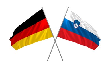 Germany and Slovenia flags waving