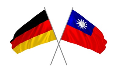 3d illustration of Germany and Taiwan flags together waving in the wind