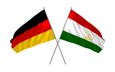 3d illustration of Germany and Tajikistan flags together waving in the wind