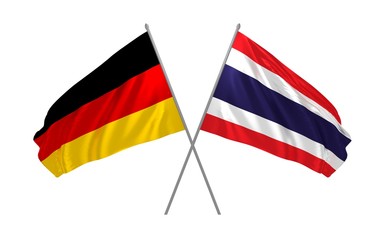 3d illustration of Germany and Thailand flags together waving in the wind