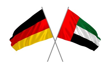 3d illustration of Germany and United Arab Emirates flags together waving in the wind