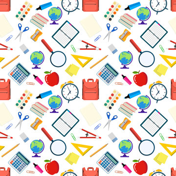 Seamless pattern with different school objects