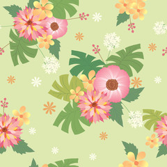 Vector various of flowers decoration into seamless for spring and summer season.Pink background colors.