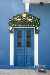 A decorated door, typical of the architecture of fiskardo in Kefalonia, Greece