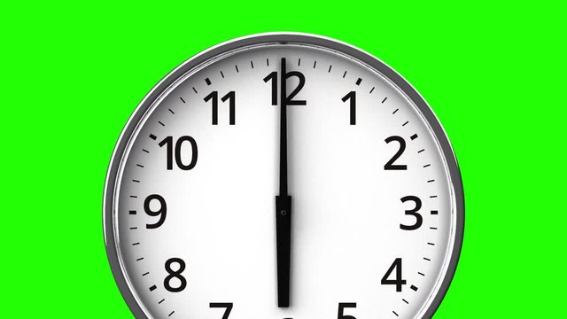 Reverse Rotation Clock On Green Chroma Key.Zoom View.