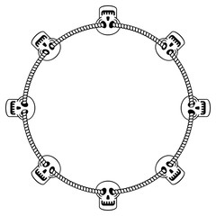 Round black and white frame with skull. Vector clip art.