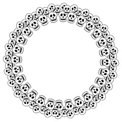 Round black and white frame with skull. Vector clip art.