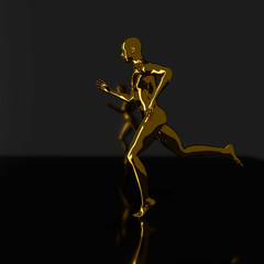 Golden running man silhouette