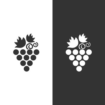 Icono de racimo de uvas sobre fondos blanco y negro