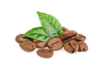 coffee grains with leaves isolated