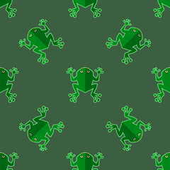 Seamless Cartoon Frog Pattern. Animal Green Background