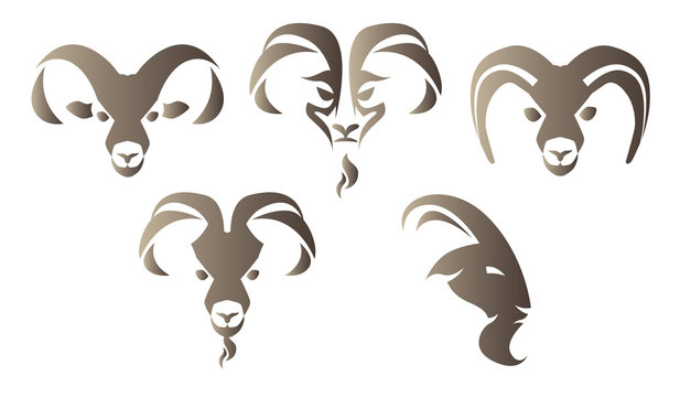 Illustration of brown goat head logo on white background