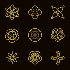 Set of nine golden symbols.