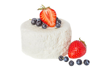 cottage cheese with strawberries and blueberries isolated on a white background  - 115299662