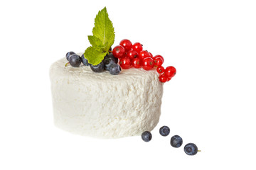 cottage cheese with currant and blueberries isolated on a white background  - 115299673