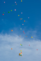 Balloons floating in sky background