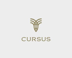 Abstract universal premium logo design. Creative bull horns line symbol. Luxury letter pencil wings bird logotype.