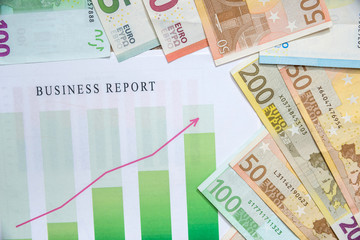 Business Charts with Euro Money