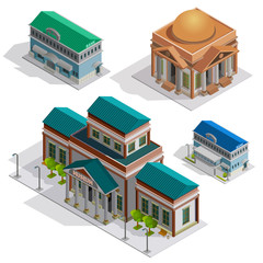 Bank And Museum Buildings Isometric Icons