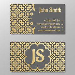 Business card template, gold arabic pattern