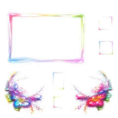 Vector rainbow frame with flower in corner on white background.