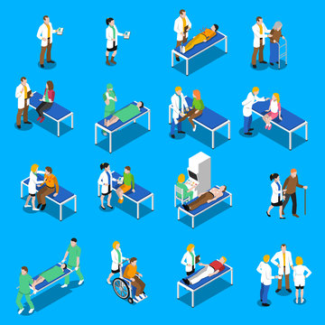 Doctor Patient Communication Isometric Icons Set 