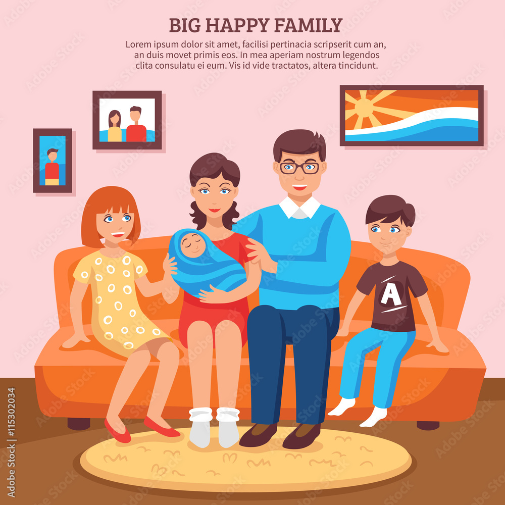 Wall mural happy family illustration