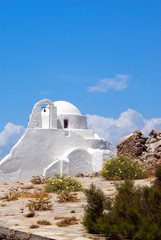 Old church of Panagia Paraportiani at Mykonos island in Greece - 115302024