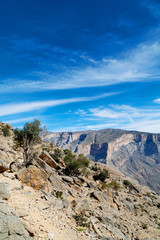 in oman  the old mountain gorge and canyon the deep cloudy  sky