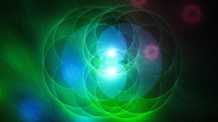 Merge colored spheres. Secrets consciousness.3D surreal illustration. Sacred geometry. Mysterious psychedelic relaxation pattern. Fractal abstract texture. Digital design astrology alchemy magic