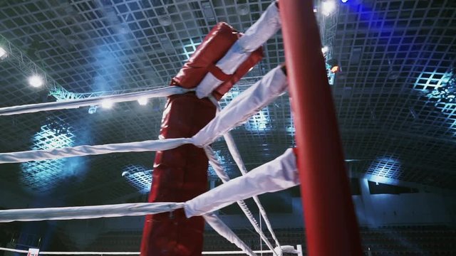 Flight Along Ropes of a Boxing Ring in the Sports Arena