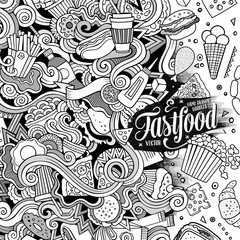 Cartoon doodles fast food frame design
