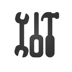 Tools icon. Wrench, screwdriver and hammer. Simple flat logo of tools isolated on white background. Vector illustration.