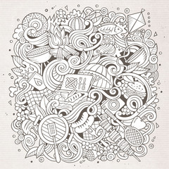 Cartoon doodles hand drawn Picnic illustration