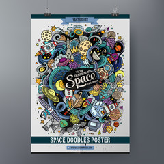 Cartoon cute doodles hand drawn space poster