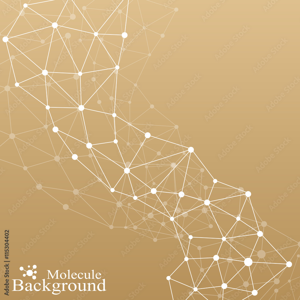 Poster golden graphic background molecule and communication. structure molecule dna, neurons, atom. connect